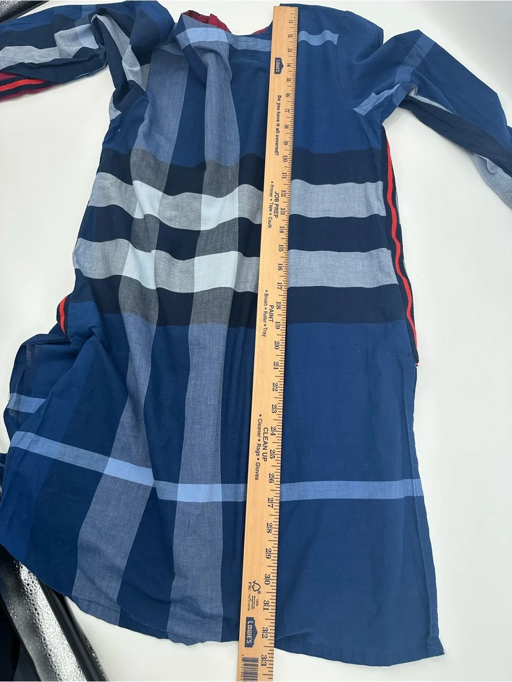 Beechtree Blue Plaid Check Tunic  10 Red Trim Long Sleeve 1184